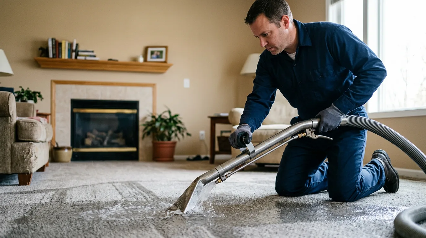 Water damage restoration technician working near Rockport, MA